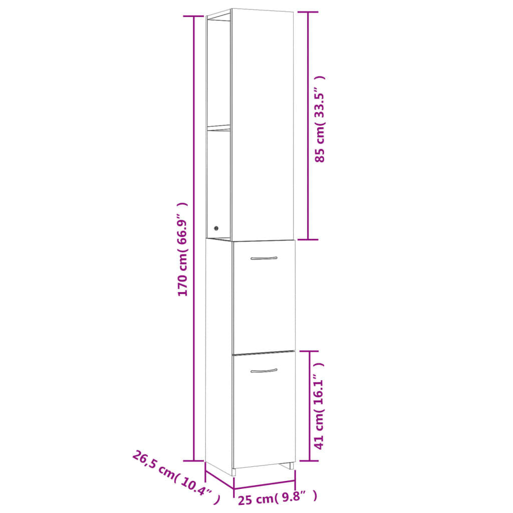 Badschrank Schwarz 25X26,5X170 Cm Holzwerkstoff