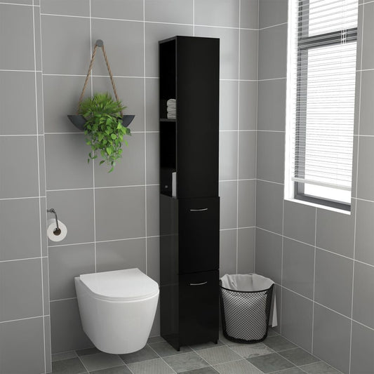 Badschrank Schwarz 25X26,5X170 Cm Holzwerkstoff