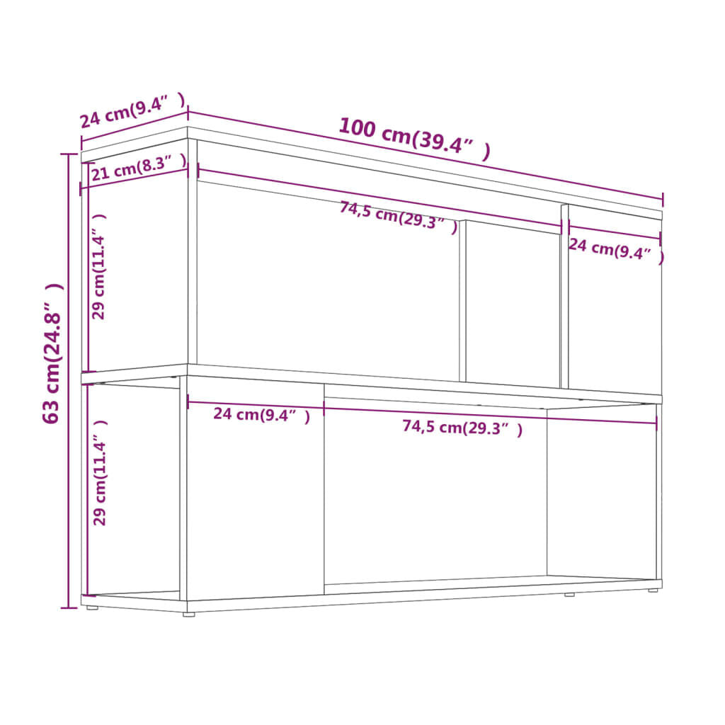 Bücherregal Braun Eichen-Optik 100X24X63 Cm Holzwerkstoff