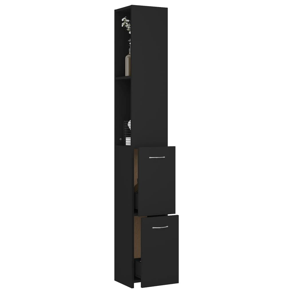 Badschrank Schwarz 25X26,5X170 Cm Holzwerkstoff